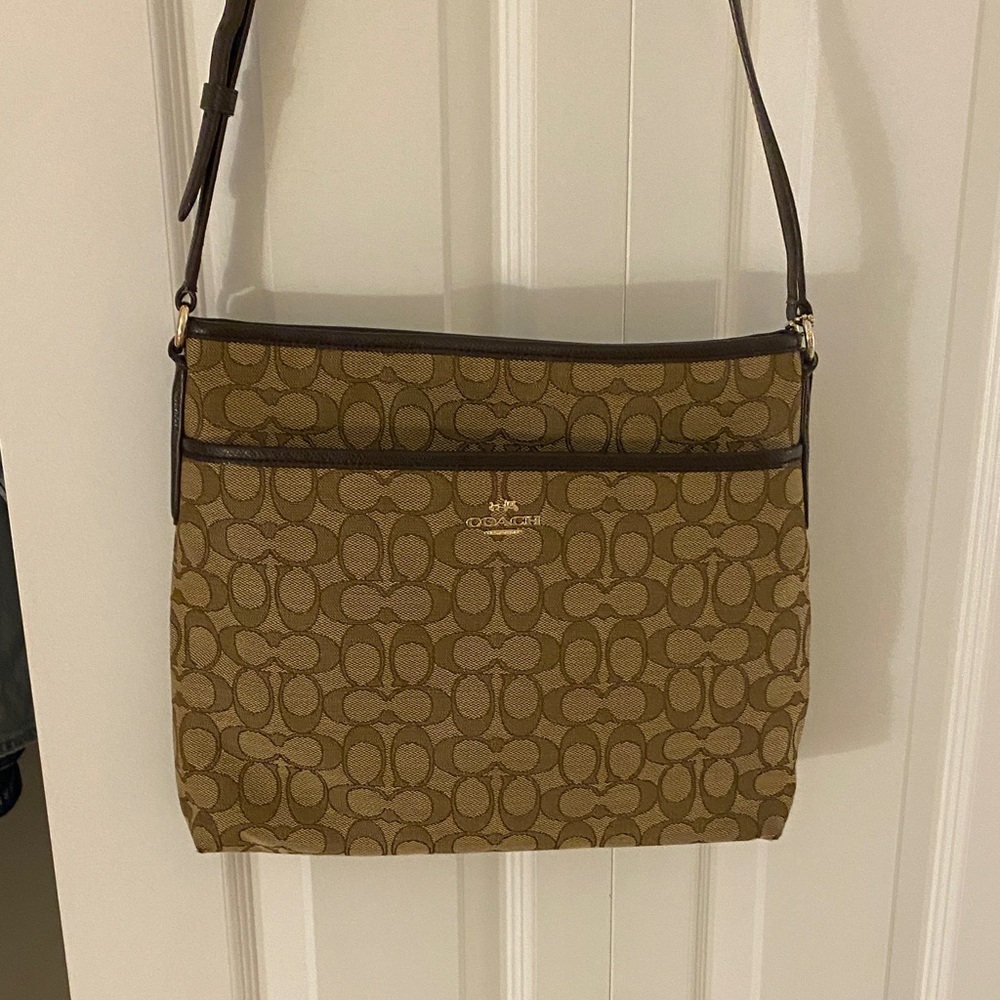 Coach Signature Canvas Crossbody Bag in Tan and Brown